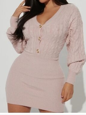 Fashion Nova Blush Pink Cable-Knit Button Front Mini Dress
